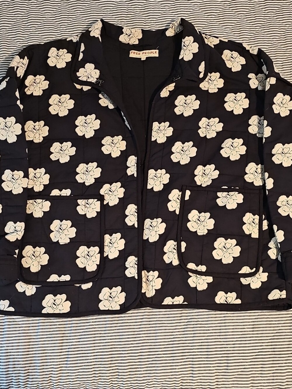 Free People Black Quilted Floral Jacket